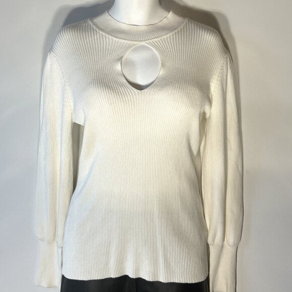 Boston Proper SZL Ivory Viscose Mock Neck Ribbed Sweater Minimalist Classic Chic - Picture 4 of 12